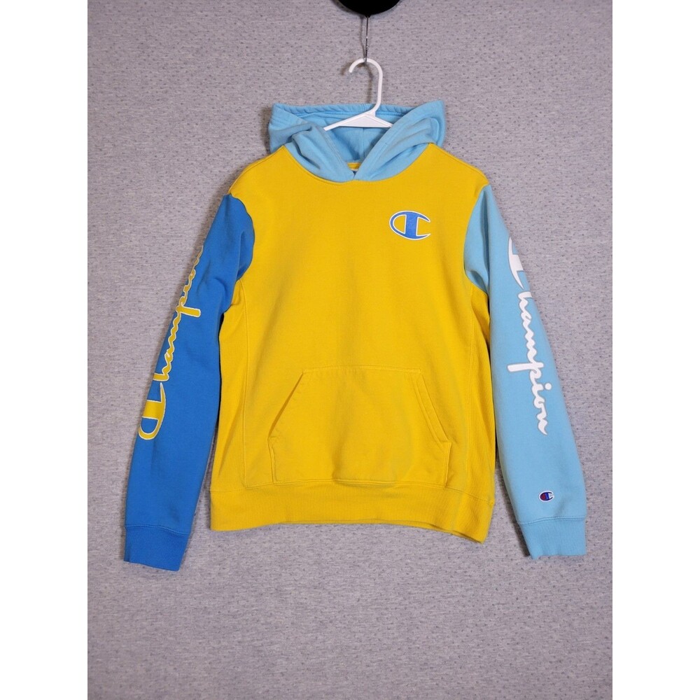 Vintage Champion Hoodie Sweatshirt Youth XL Colorblock Sleeve Spellout